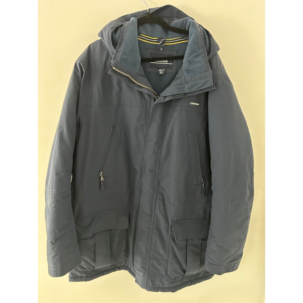 Lands End Mens Squall Parka Navy Blue Waterproof Insulated Hooded Jacket XXL T